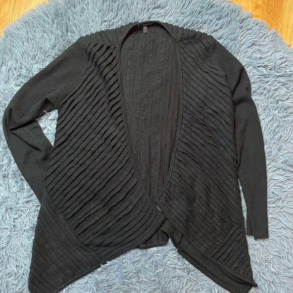Eileen Fisher Black Wool Mohair Open Front Cardigan Size L - Picture 1 of 5
